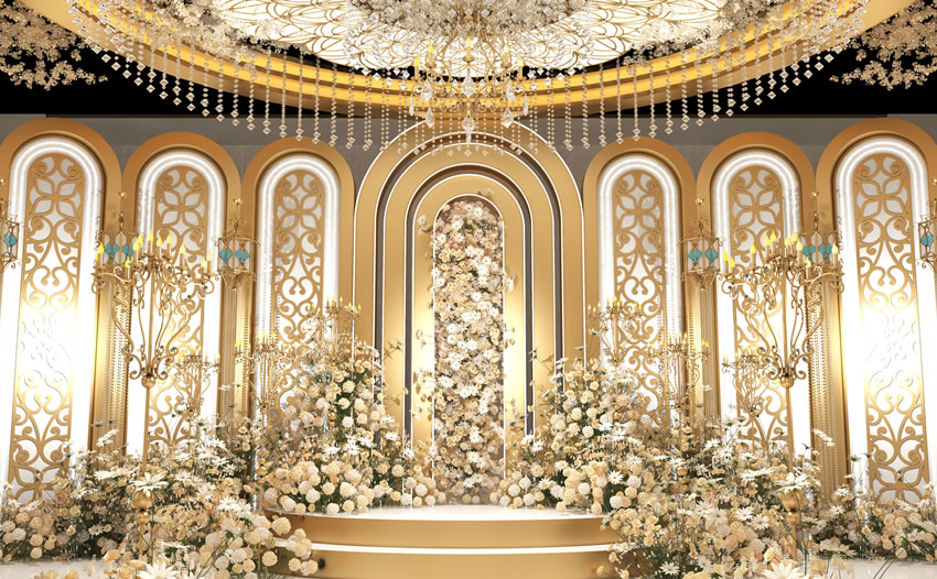 广饶香槟色调婚礼堂效果展示